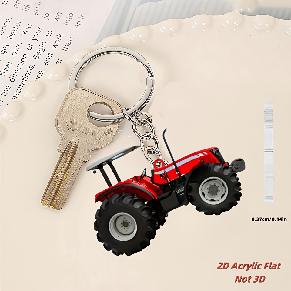 Heavy Equipment Key Ring - Vibrant Red Tractor Keychains 2D Decorative