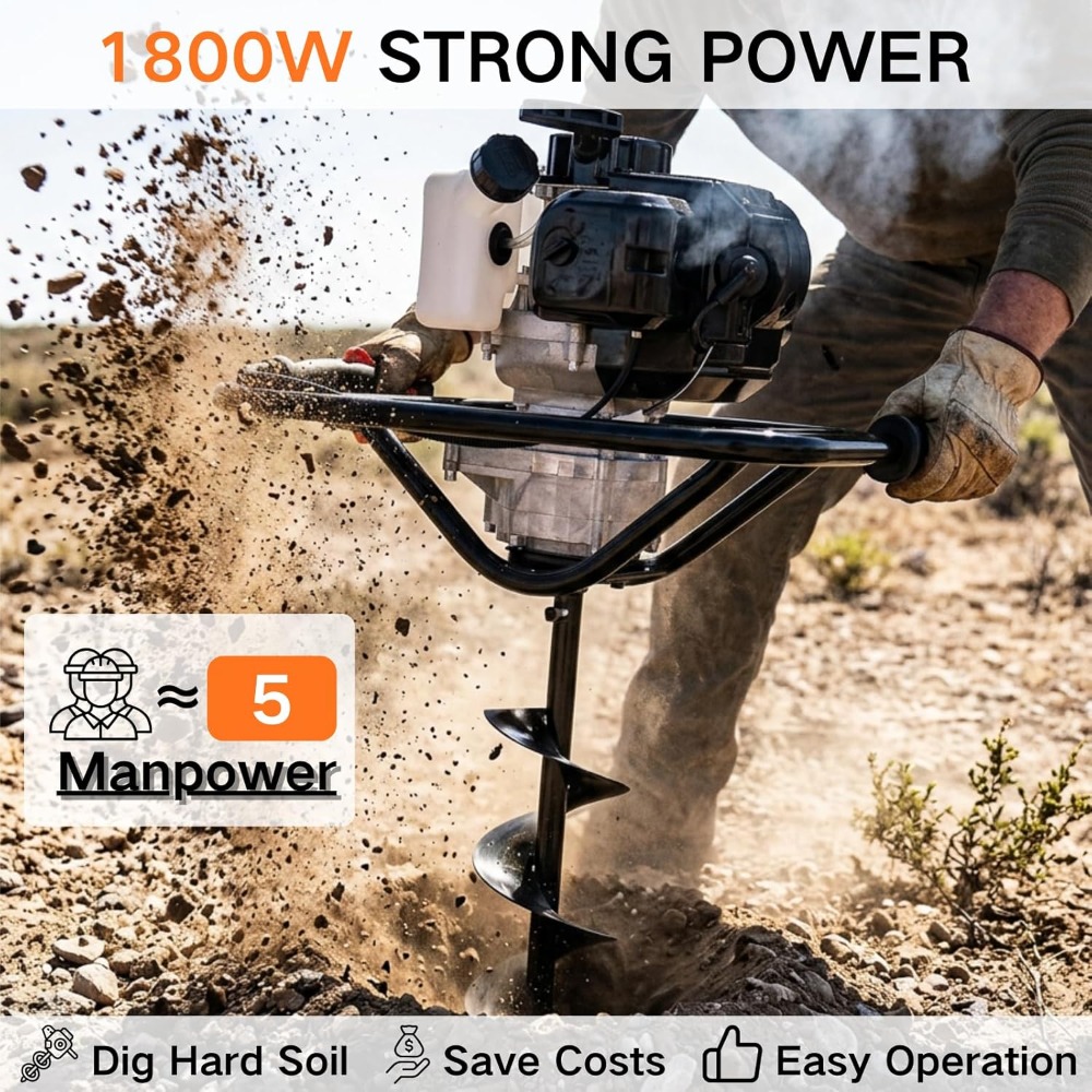 Gas Powered Earth Auger 52cc 1 - Post Hole Digger 评论和价格