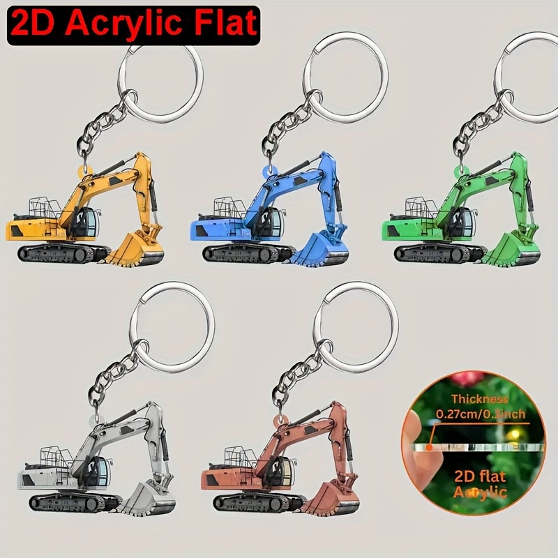 2D Flat Colorful Excavator Acr - Heavy Equipment Key Ring 评论和价格