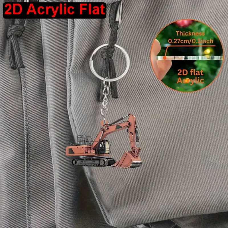 2D Flat Colorful Excavator Acr - Heavy Equipment Key Ring 评论和价格