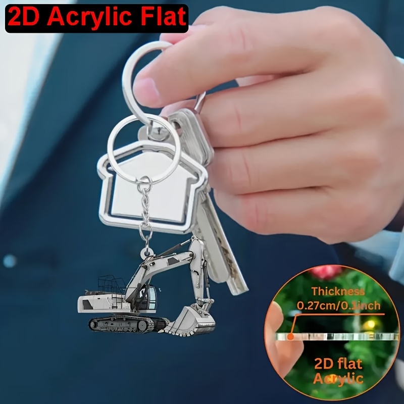 2D Flat Colorful Excavator Acr - Heavy Equipment Key Ring 评论和价格