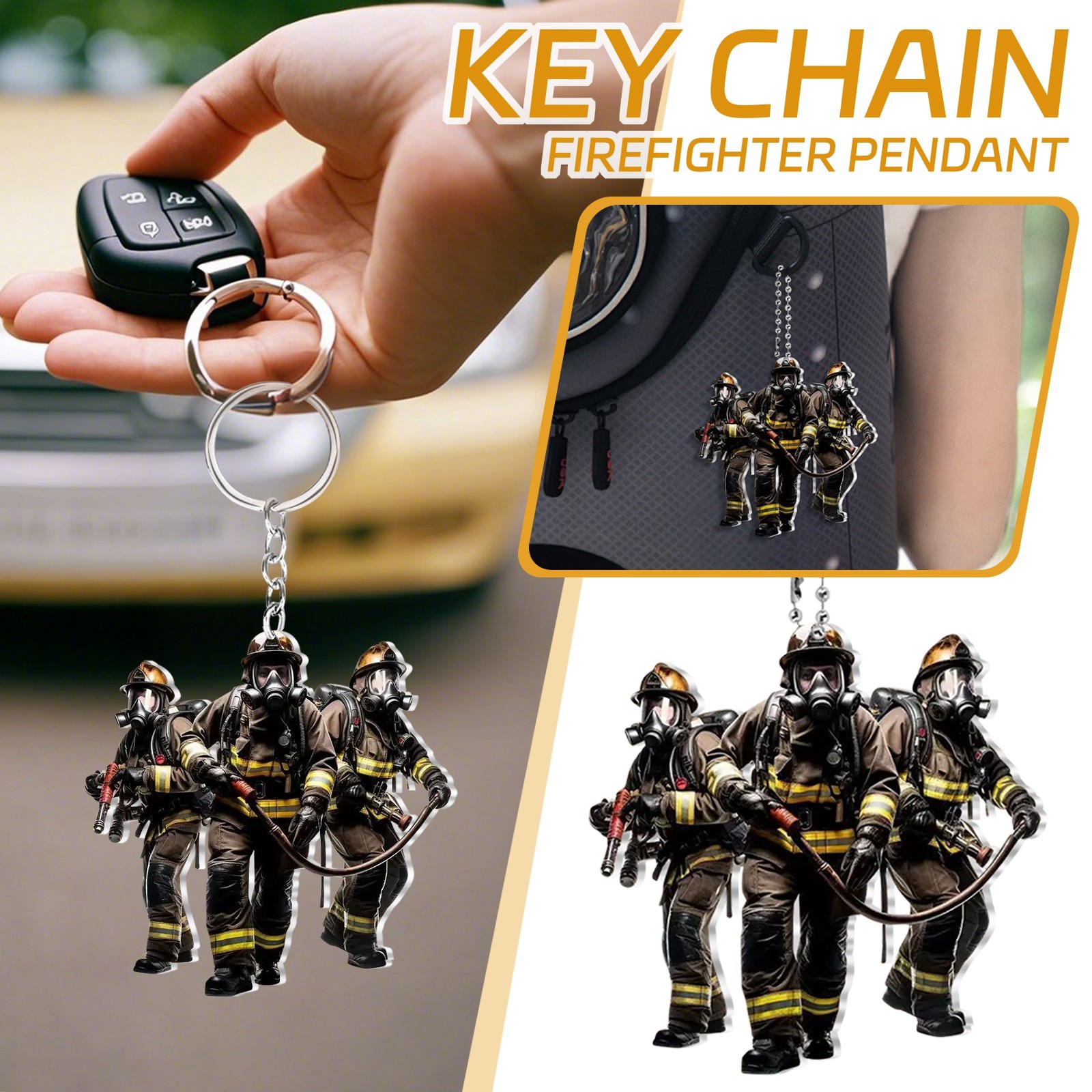 2D Firefighter Acrylic Flat Pe - Heavy Equipment Key Ring 评论和价格