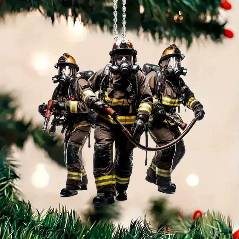 2D Firefighter Acrylic Flat Pe - Heavy Equipment Key Ring 评论和价格