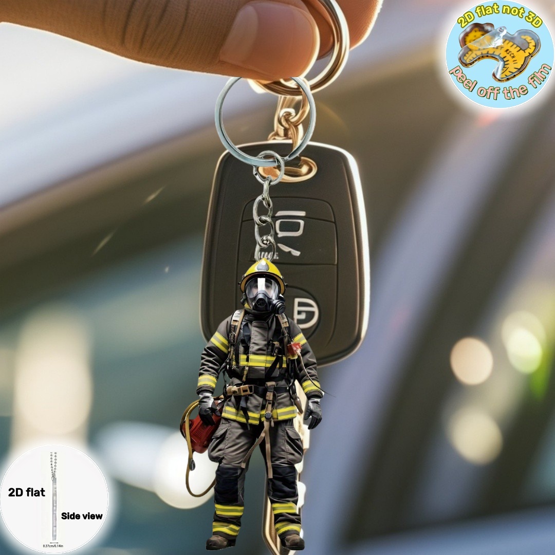 2D Firemen Warrior Keychain Fi - Heavy Equipment Key Ring 评论和价格